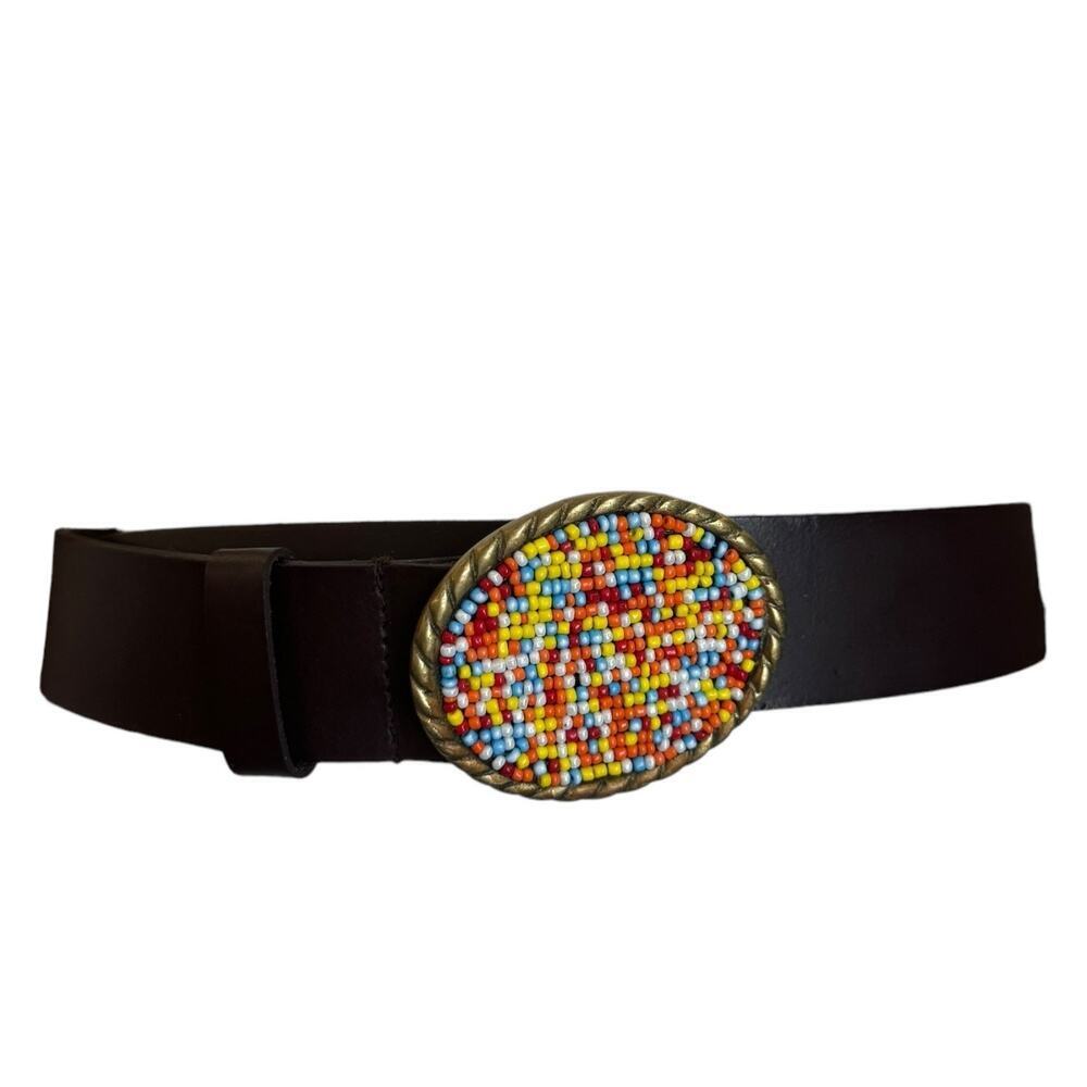 Vintage Amiee Lynn Beaded Buckle Leather Belt